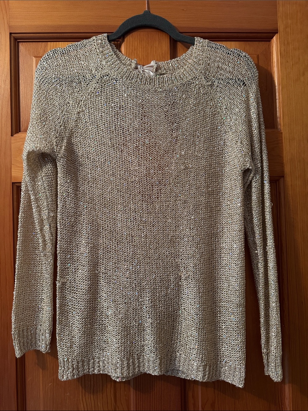Metallic Cream Knit Long-Sleeve Sweater